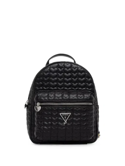 Guess Kids' Heart-quilted Logo-strap Backpack In Black