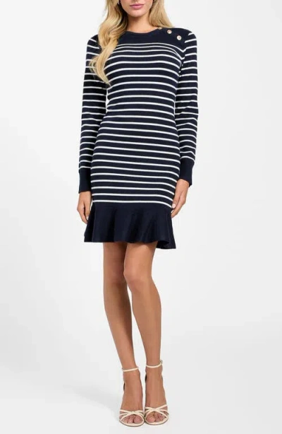 Guess Helen Stripe Long Sleeve Sweater Dress In Blue