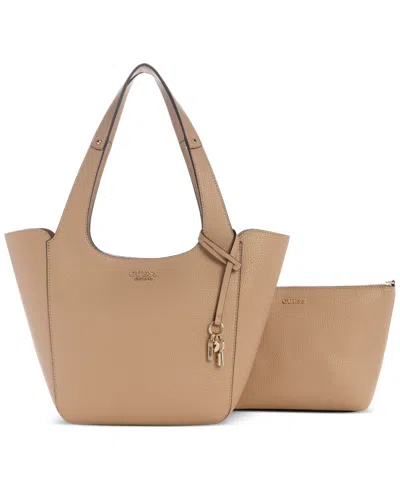 Guess Helina Extra-large Tote With Pouch In Beige