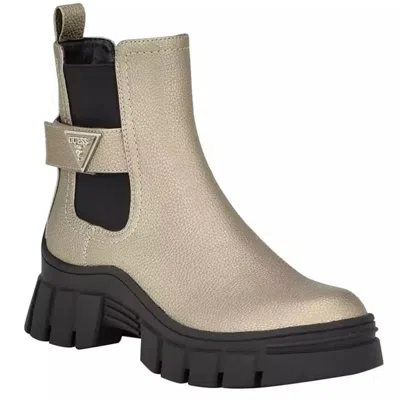 GUESS HENSLY BOOT WOMEN PEWTER FAUX LEATHER SIDE GORE PLATFORM CHELSEA LION592