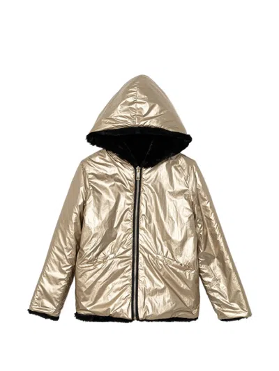Guess Kids' Hooded Faux Fur Jacket In Gold