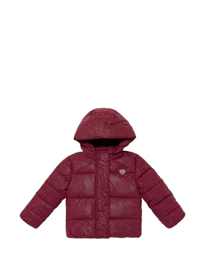 Guess Kids' Hooded Glitter Jacket In Burgundy