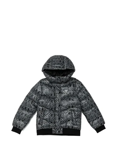 Guess Kids' Hooded Patterned Jacket In Gray