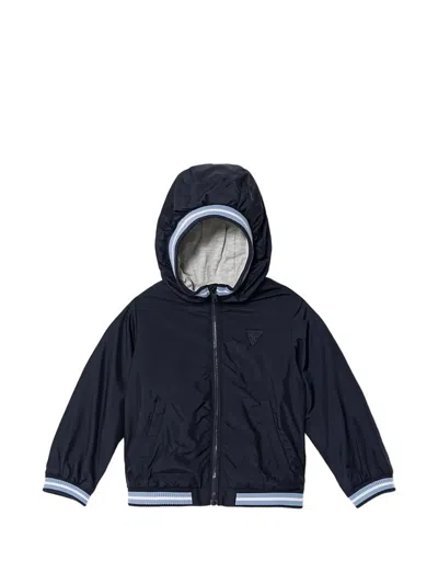 Guess Kids' Hooded Ribbed Jacket In Blue
