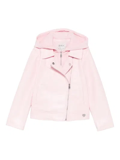Guess Kids' Hooded Zip-fastening Jacket In Pink