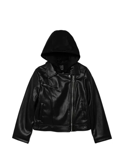 Guess Kids' Hooded Zip Jacket In Black