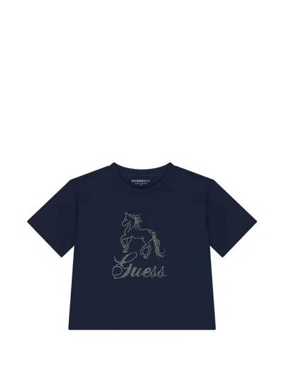 Guess Kids' Horse Embellished T-shirt In Blue