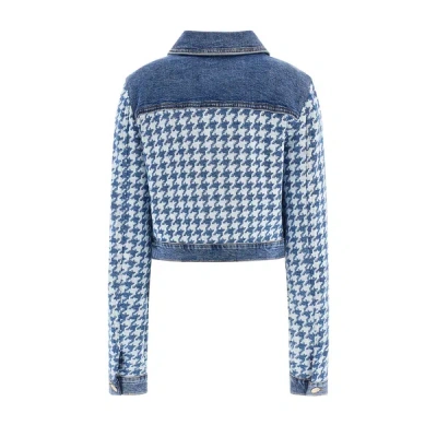 Guess Houndstooth-print Denim Jacket In Pink