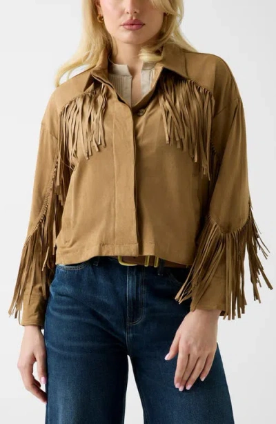 Guess Ibby Faux Suede Fringe Jacket In Brown
