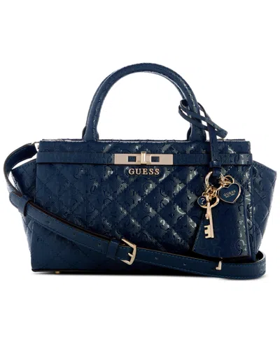 Guess Idra Small Quilted Satchel Bag In Blue