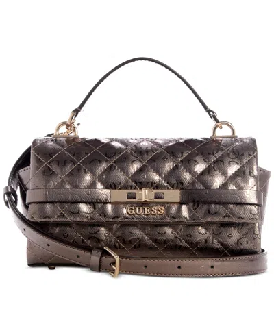 Guess Idra Small Top Handle Quilted Flap Crossbody In Brown