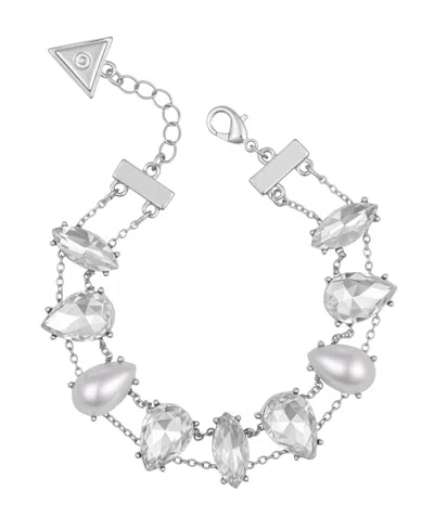 Guess Imitation Pearl And Glass Stone Bracelet In Silver