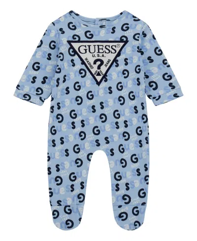 Guess Babies' Infants All-over Print Interlock Coverall In Blue