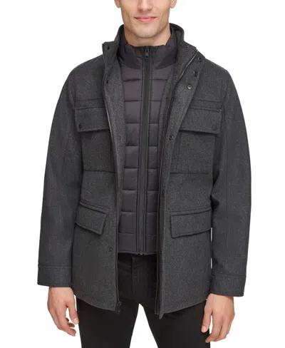 Guess Jacket Mens Charcoal Quilted Full Zip Water-repellent Outdoor Mac88 In Gray