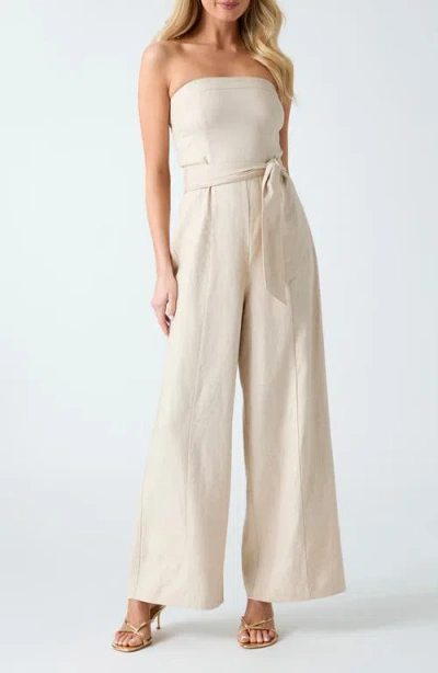 Guess Jackie Strapless Linen Blend Jumpsuit In Neutral