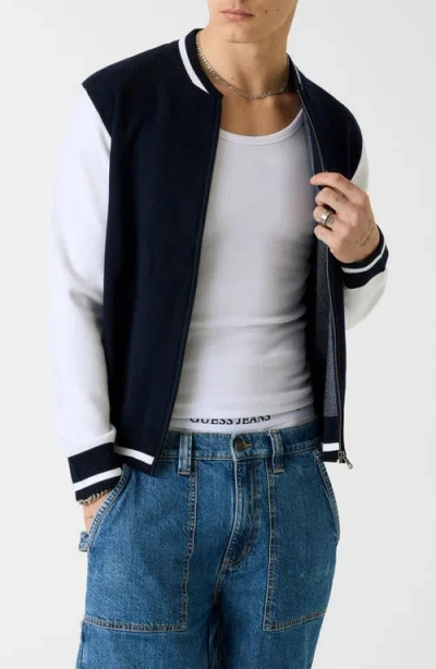 Guess Jacquard Star Bomber Jacket In Blue