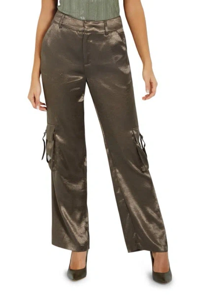 Guess Jamie Satin Cargo Trousers In Beige