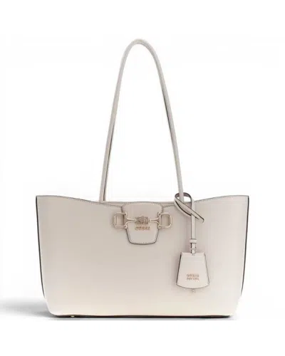 Guess Janie Girlfriend Carryall Woman Stone Handbag In Synthetic Material With Logo 4g And Charm In Yellow