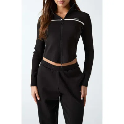 Guess Jasmine Crop Zip Sweatshirt In Black