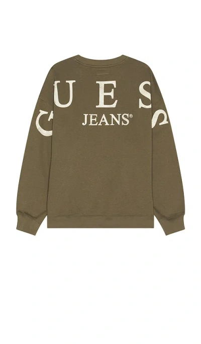 Guess Jeans Back Macro Logo Sweater In Olive