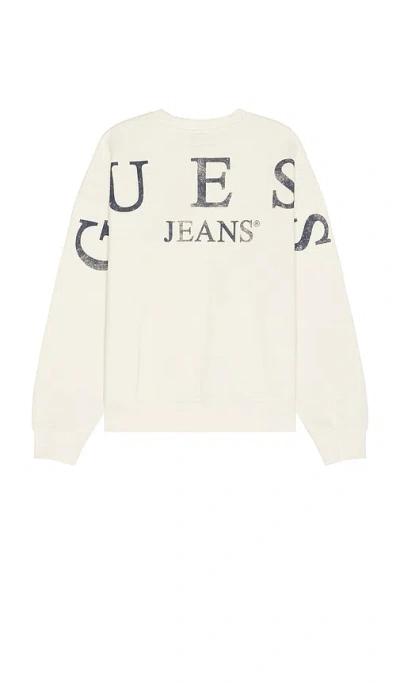 Guess Jeans Back Macro Logo Sweatshirt In Cream