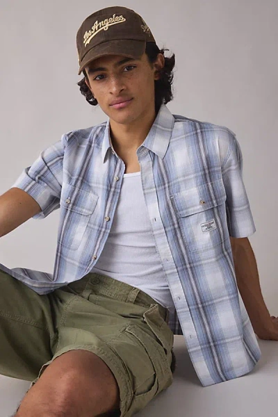Guess Jeans Boxy Cropped Short Sleeve Shirt Top In Ashley Blue Plaid, Men's At Urban Outfitters