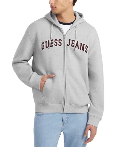 Guess Men's Regular-fit Tufted-chenille Logo Applique Full-zip Hoodie In Gj Med Grey Heather