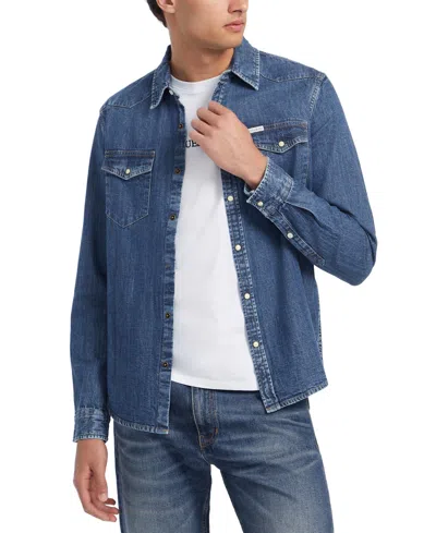 GUESS MEN'S SLIM-FIT SOLID BUTTON-DOWN DENIM SHIRT