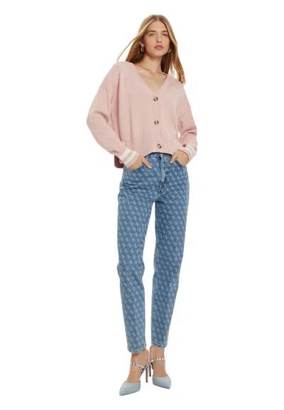 Guess Jeans Cardigan Woman  Varsity Embroidered Logo In Pink