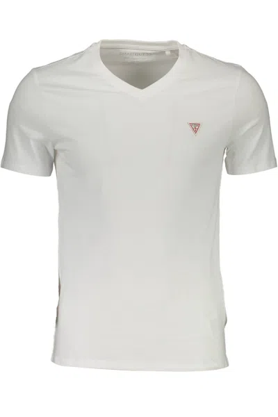 Guess Jeans Chic V-neck Logo Tee In Organic Cotton In White
