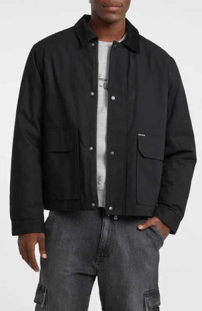 Guess Jeans Corduroy Collar Cotton Canvas Jacket In Black