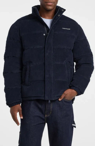 Guess Jeans Corduroy Puffer Jacket In Blue