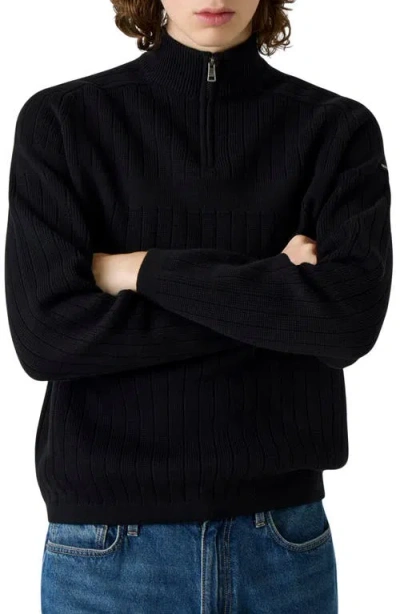 Guess Jeans Cotton Rib Half Zip Sweater In Black