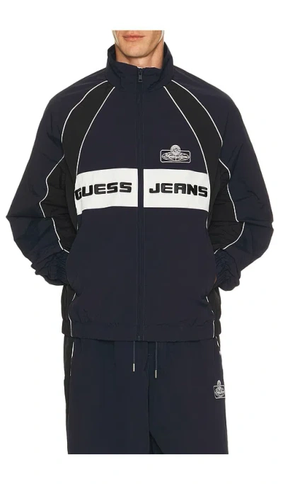 Guess Jeans Crinkle Nylon Track Jacket In Blue
