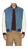 Guess Jeans Denim Letterman Jacket In Blue