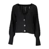 Guess Jeans Elegant Long Sleeve Black Cardigan With Contrast Details