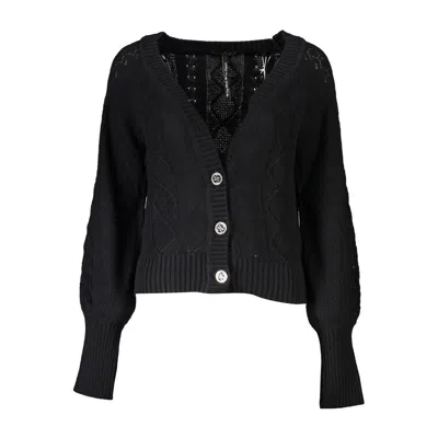 GUESS JEANS ELEGANT LONG SLEEVE BLACK CARDIGAN WITH CONTRAST DETAILS