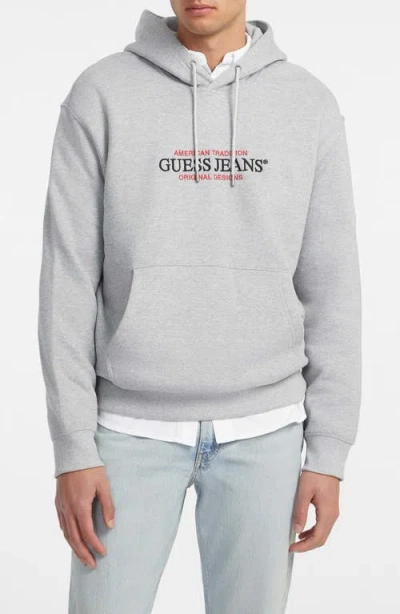 Guess Jeans Embroidered Logo Graphic Hoodie In Gray