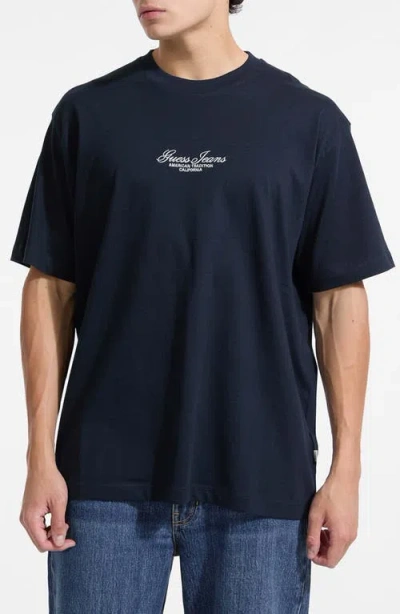 Guess Jeans Embroidered Logo T-shirt In Blue