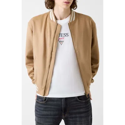 Guess Jeans Faux Suede Bomber Jacket In Brown