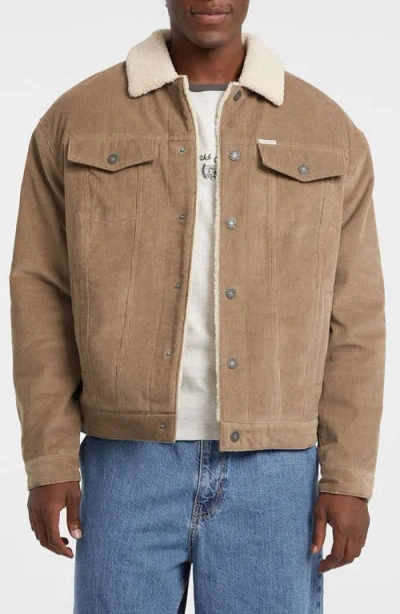 Guess Jeans Fleece Lined Cotton Corduroy Trucker Jacket In Brown