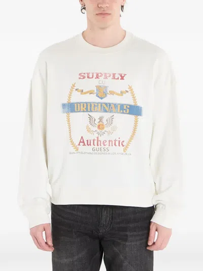 Guess Jeans Graphic-print Long-sleeve Sweater In White