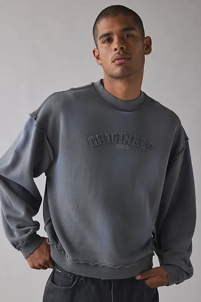 Guess Jeans Guess Originals Applique Logo Boxy Crew Neck Sweatshirt In Grey, Men's At Urban Outfitters In Gray