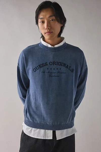 Guess Jeans Guess Originals Boxy Logo Crew Neck Sweater In Blue, Men's At Urban Outfitters