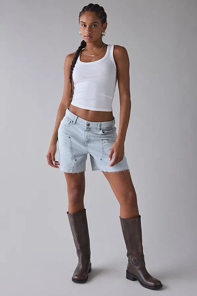 Guess Jeans Guess Originals Panel Long Carpenter Short In Tinted Hickory Stripe, Women's At Urban Outfitters In Brown