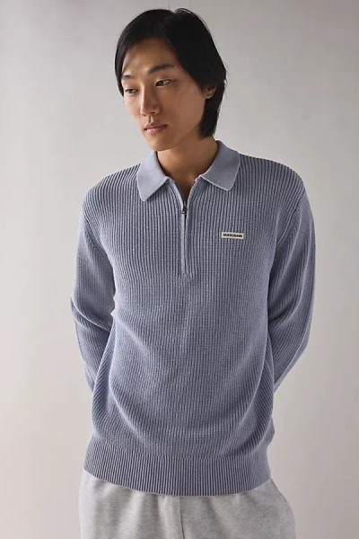 Guess Jeans Half Zip Cotton Polo Sweater In Slate, Men's At Urban Outfitters In Blue