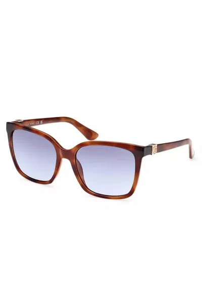 Guess Jeans Chic Square Frame Sunglasses With Light Blue Lens In Brown