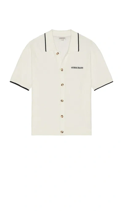 Guess Jeans Knit Button Down Shirt In Beige