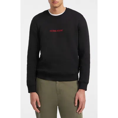 Guess Jeans Logo Embroidered Crewneck Sweatshirt In Black
