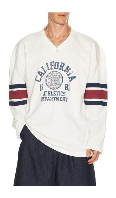 Guess Jeans Long Sleeve Hockey Jersey In White